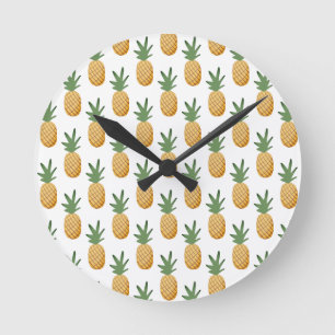 Cute Tropical Pineapple Pattern Round Clock