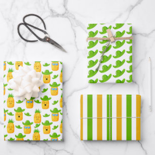 Cute Tropical Pineapple Wrapping Paper  Set of 3