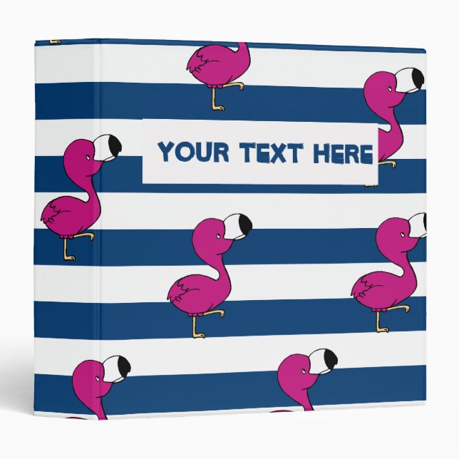 cute tropical pink baby flamingo navy blue striped binder (Front/Spine)