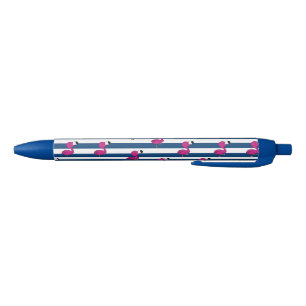 cute tropical pink baby flamingo navy blue striped pen