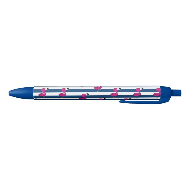 cute tropical pink baby flamingo navy blue striped pen (Bottom)