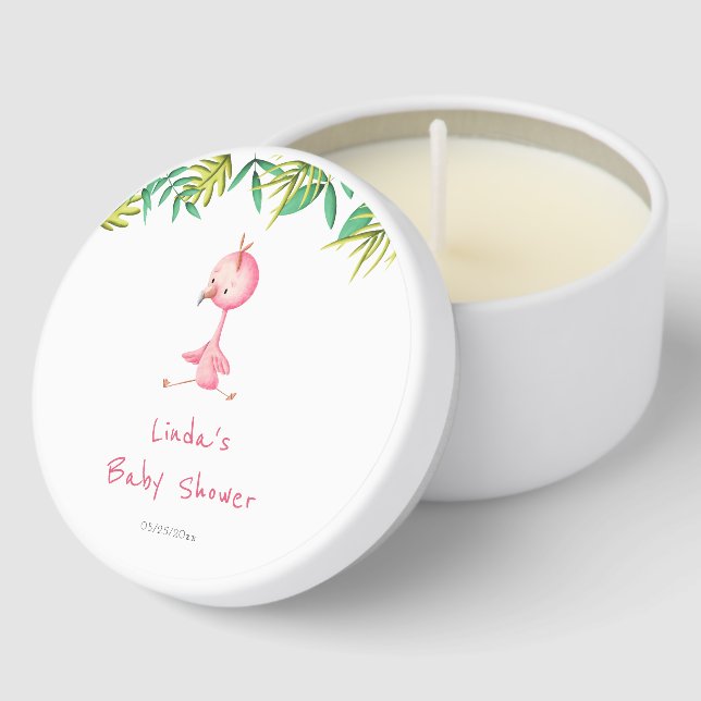 Cute Tropical Pink Flamingo Baby Shower  Mini Candle Favors (Corner)