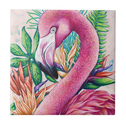 Cute Tropical Pink Flamingo Ceramic Tile