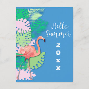 Cute Tropical Pink Flamingo Hello Summer Postcard