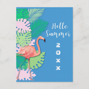 Cute Tropical Pink Flamingo Hello Summer Postcard
