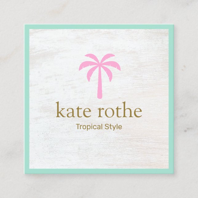 Cute Tropical Pink Palm Tree White Wood Calling Ca (Front)