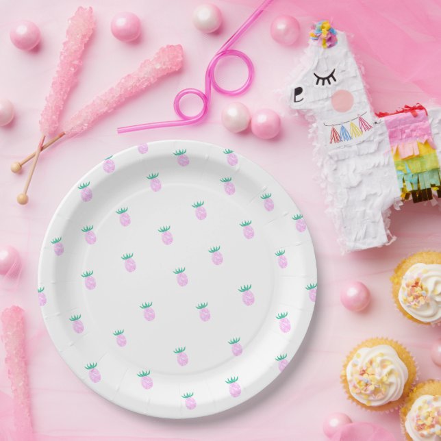 Cute Tropical Pink Pineapple Pattern Paper Plates (Party)