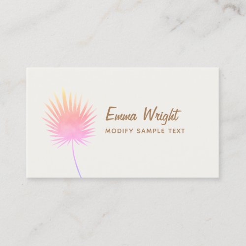 Cute Tropical Pink Watercolor Palm Branch Business Card
