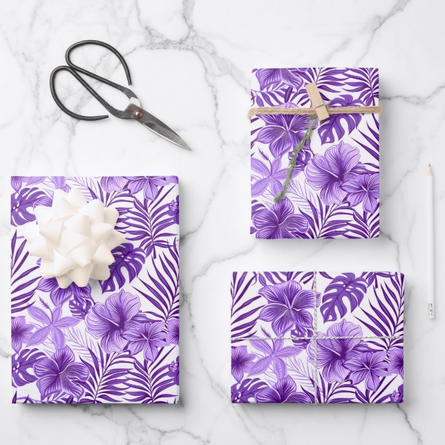 Cute Tropical purple leaf pattern party Wrapping Paper Sheets (Front)