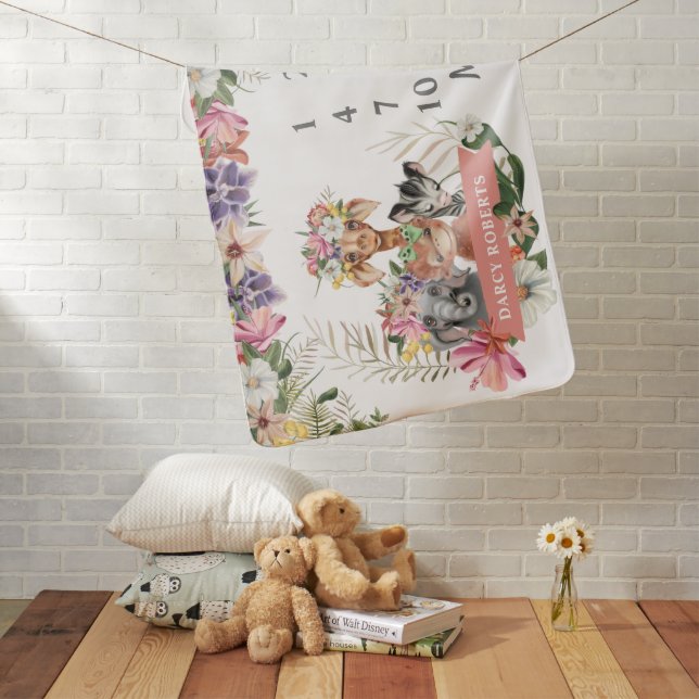 Cute Tropical Safari Animals Month Milestone Baby Blanket (In Situ)
