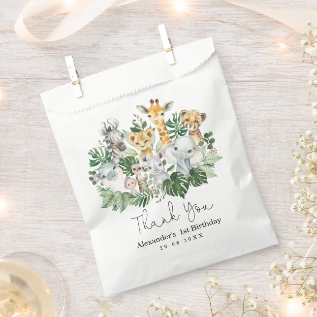 Cute Tropical Safari Wild Animals Jungle Greenery Favor Bag (Clipped)