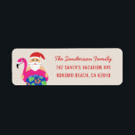 Cute Tropical Santa Christmas in July Pool Float Label<br><div class="desc">These cute holiday return address labels feature a hand drawn Santa Claus,  who went on a tropical vacation! He's wearing colorful swim trunks and a bright fuchsia pink flamingo pool float! But he didn't forget his Santa hat,  which he never goes without. ;)</div>