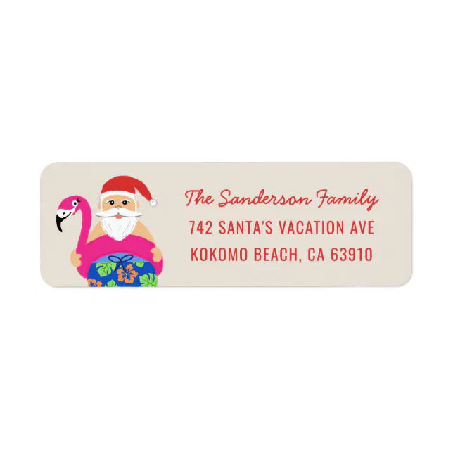 Cute Tropical Santa Christmas in July Pool Float Label Zazzle