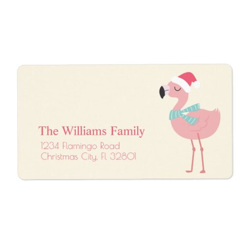 Cute Tropical Santa Flamingo _ Christmas Label