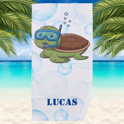 Cute Tropical Sea Turtle Beach Towel