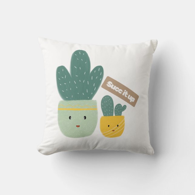 Cute Tropical Succulent Houseplant Smile Throw Pillow (Front)