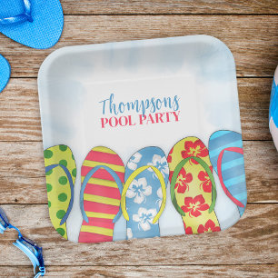 Cute Tropical Summer Flip Flops Pool Party Fun Paper Plates