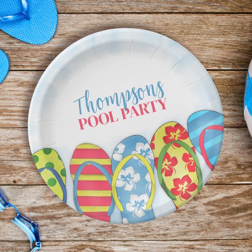Cute Tropical Summer Flip Flops Pool Party Fun Paper Plates