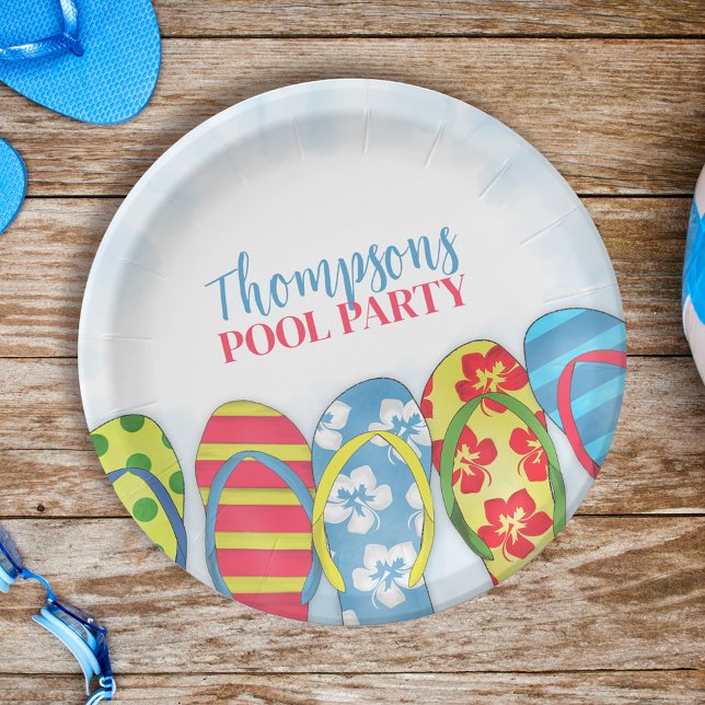 Cute Tropical Summer Flip Flops Pool Party Fun Paper Plates (Creator Uploaded)