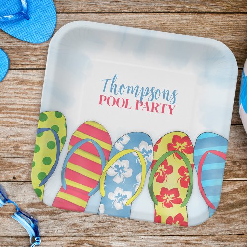 Cute Tropical Summer Flip Flops Pool Party Fun Paper Plates