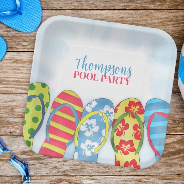 Cute Tropical Summer Flip Flops Pool Party Fun Paper Plates (Creator Uploaded)