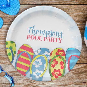 Cute Tropical Summer Flip Flops Pool Party Fun Paper Plates