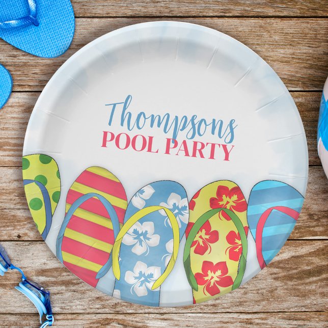 Cute Tropical Summer Flip Flops Pool Party Fun Paper Plates (Creator Uploaded)