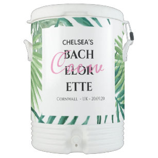 Cute Tropical Summer Leaf Bachelorette Crew Party Beverage Cooler