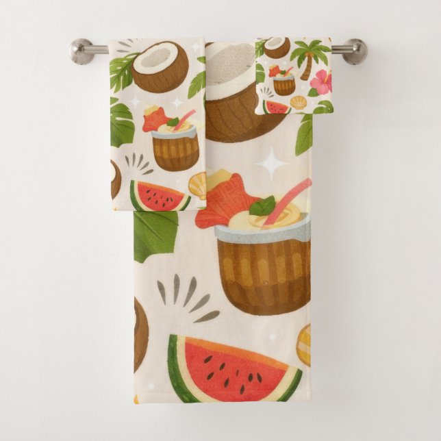 Cute Tropical Summer Pattern with Toucan and Fruit Bath Towel Set (Insitu)