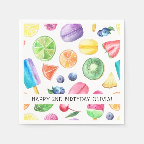 Cute Tropical Summer Tutti Fruitti Birthday Napkin