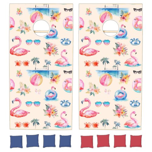 Cute Tropical Summer Watercolor Pattern Cornhole Set