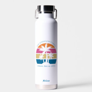 Cute Tropical Sunset Palm Tree Personalized Beach Water Bottle