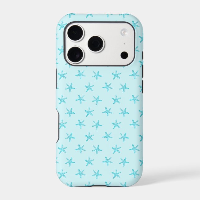 Cute Tropical Teal Blue Starfish Pattern Iphone Case (Back)
