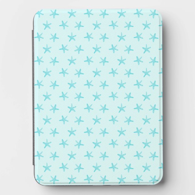 Cute Tropical Teal Blue Starfish Pattern Kindle Cover (Front)