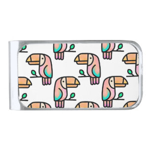 cute tropical toucan bird animal gift for kids silver finish money clip