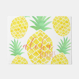 Cute Tropical Watercolor Pineapple Aloha Beaches Doormat