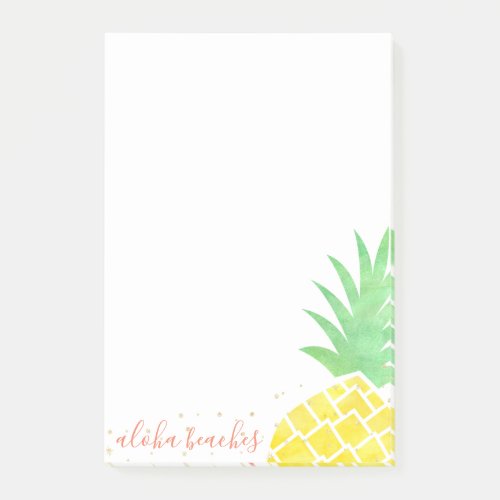 Cute Tropical Watercolor Pineapple Aloha Beaches Post_it Notes