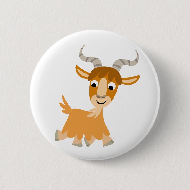 Cute Trotting Cartoon Goat Button Badge (Front)