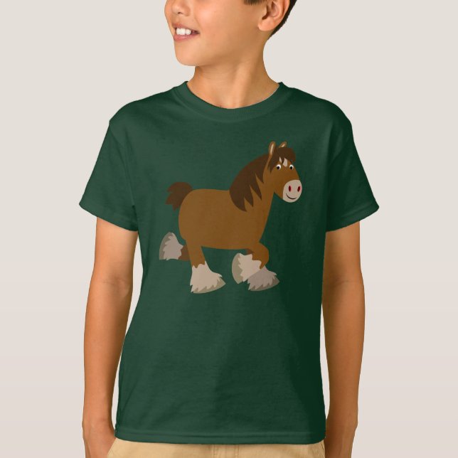 Cute Trotting Cartoon Shire Horse Children T-Shirt (Front)