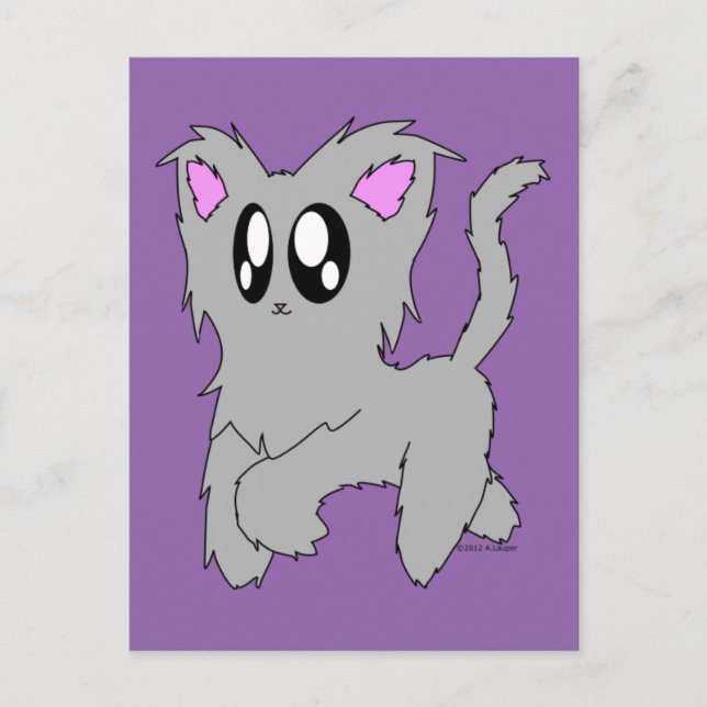 Cute Trotting Scruffy Cartoon Gray Kitten Postcard (Front)