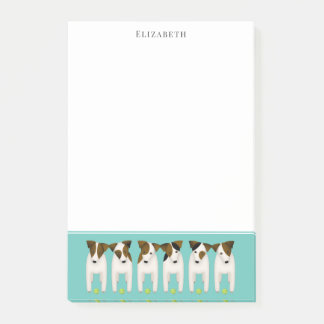 cute troublemakers Jack Russell Terriers line up Post-it Notes
