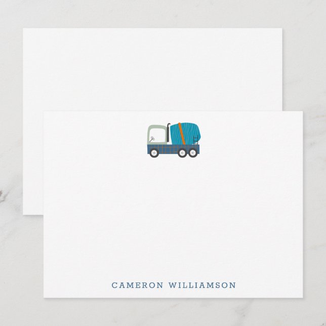 Cute Truck Art in Blue Personalized Stationery  Note Card (Front/Back)