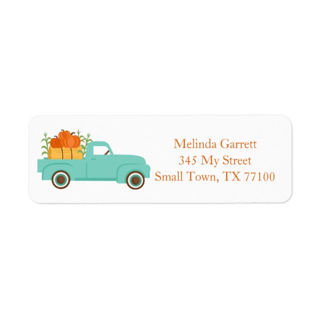 Cute Truck Pumpkins Country Fall Custom Address Label (Front)