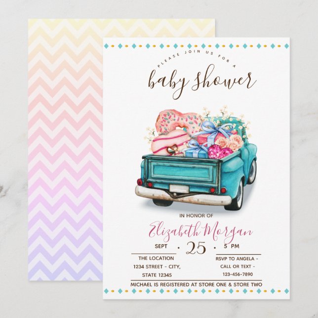 Cute Truck Sweets Zigzag Baby Shower Invitation (Front/Back)