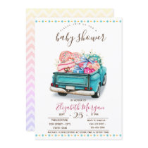 Cute Truck Sweets Zigzag Baby Shower Invitation