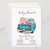 Cute Truck Sweets Zigzag Baby Shower Invitation