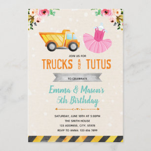 Cute truck tutu party invitation