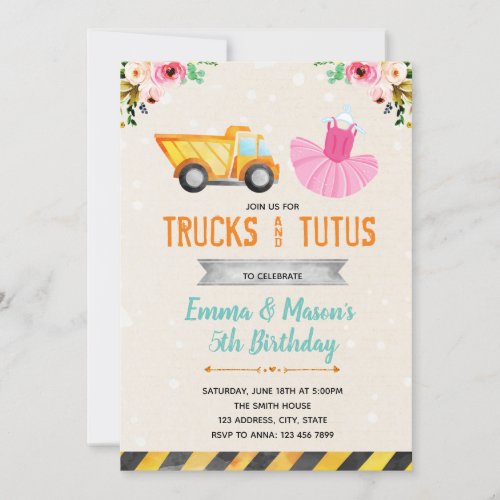 Cute truck tutu party invitation
