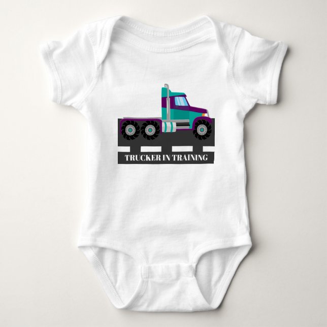 Cute trucker in training baby boys baby bodysuit (Front)