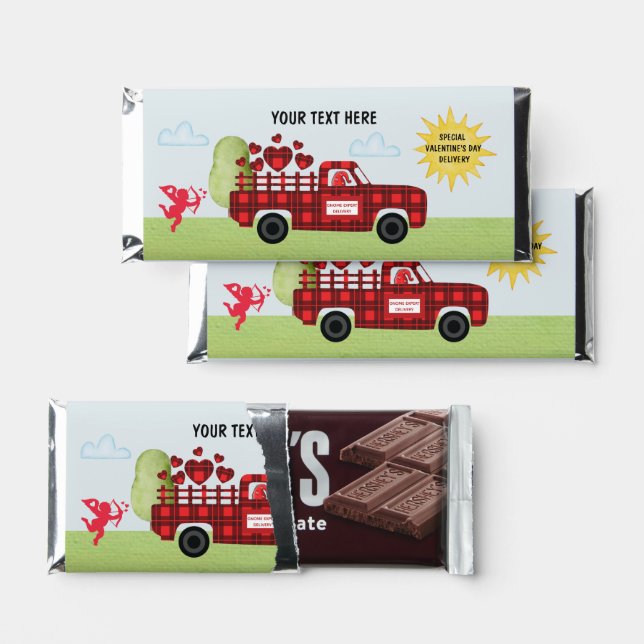 Cute Truckloads of Love Hearts Gnome Delivery  Hershey Bar Favors (Front)